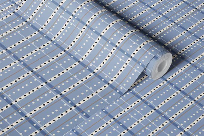Indian Summer dotted stripes bluewallpaper roll