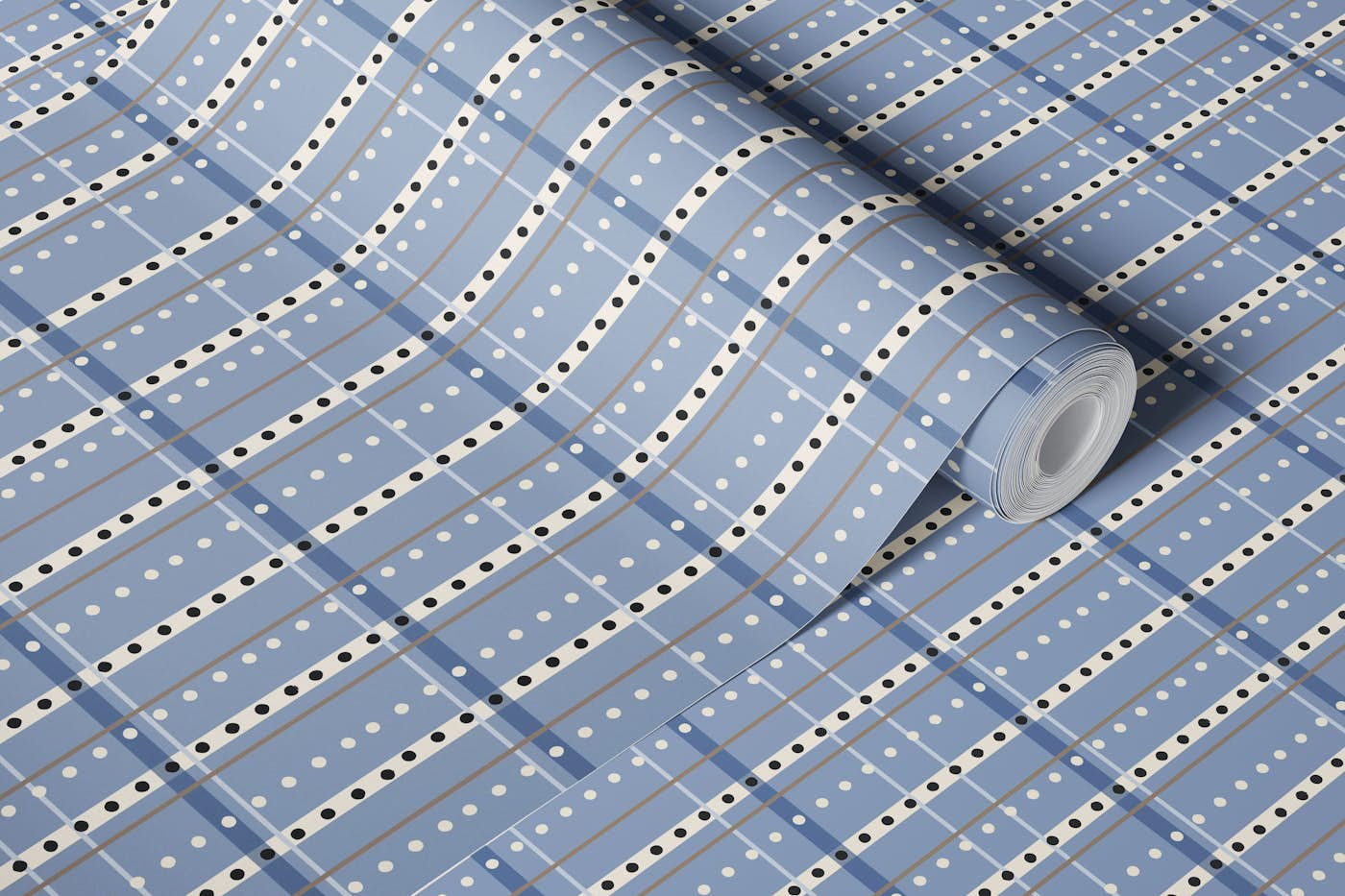 Indian Summer dotted stripes blue wallpaper roll