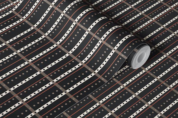 Indian Summer dotted stripes blackwallpaper roll