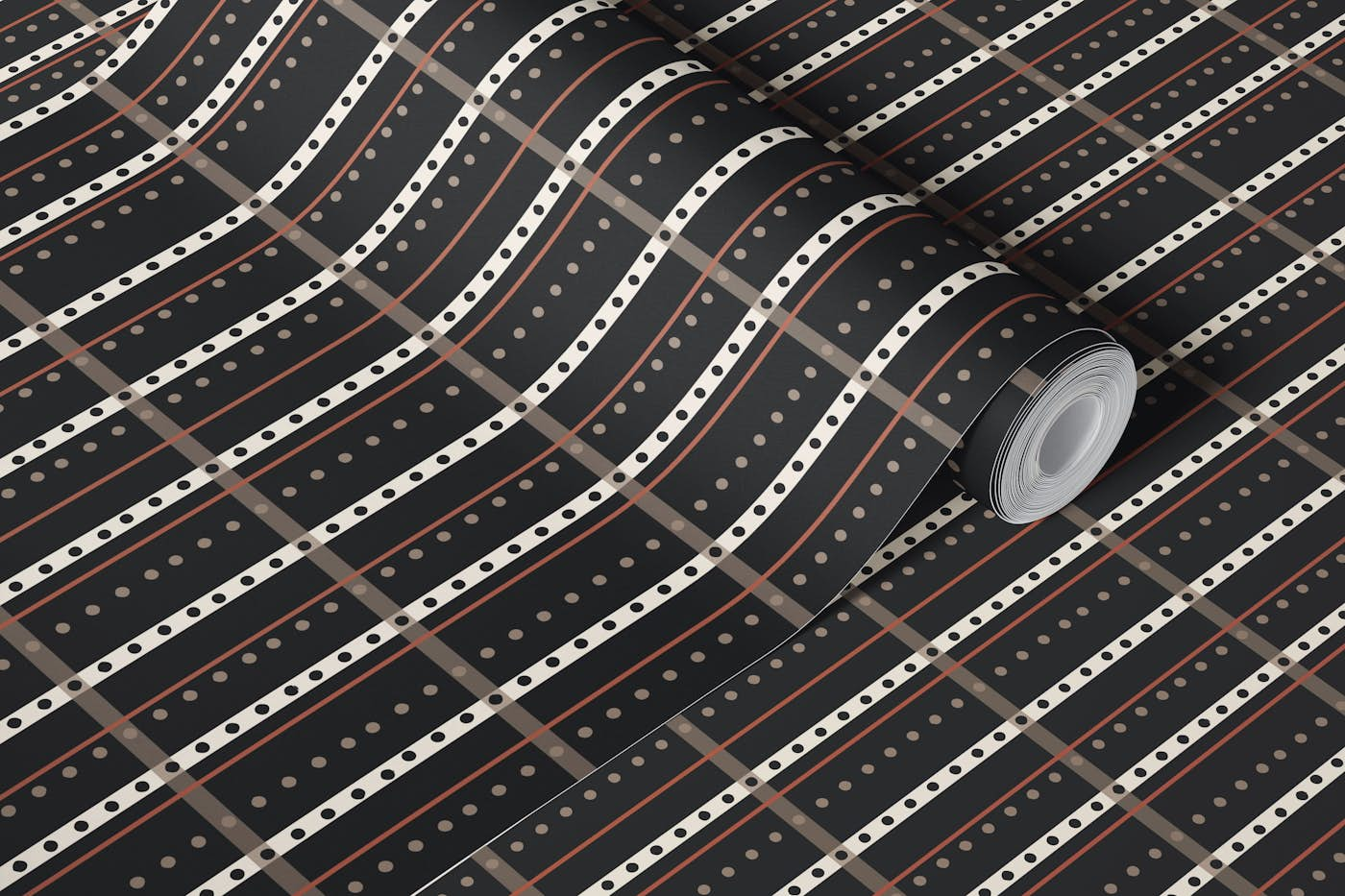 Indian Summer dotted stripes black wallpaper roll