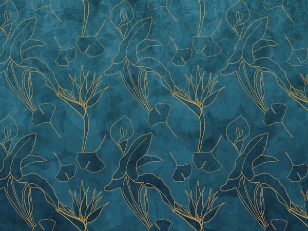 floral jungle teal blue golden
