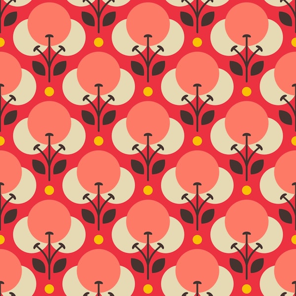 2010 - Retro geometrical flowers pattern, pink / red