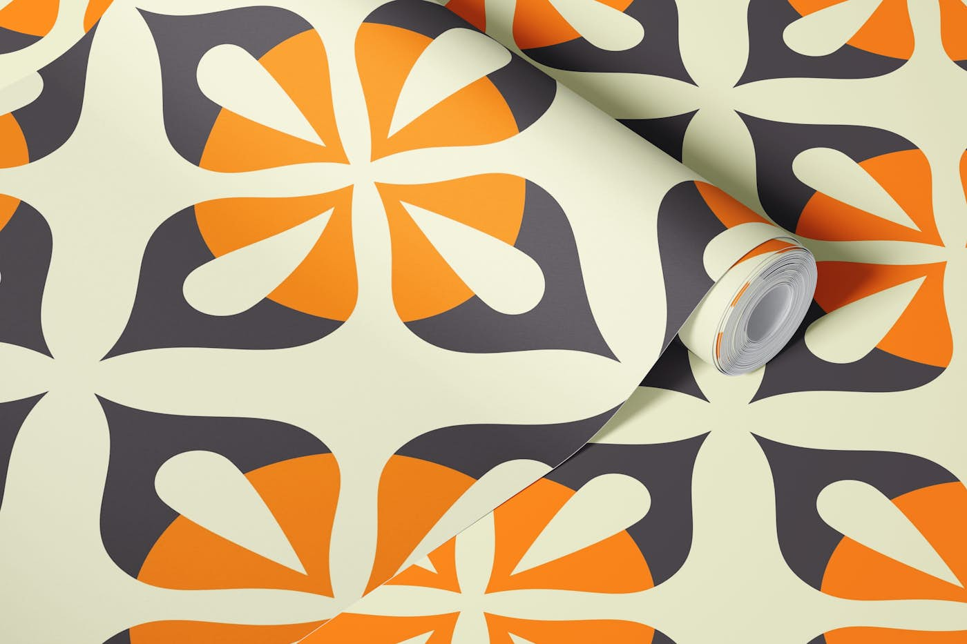 2033 - retro abstract pattern, orange wallpaper roll