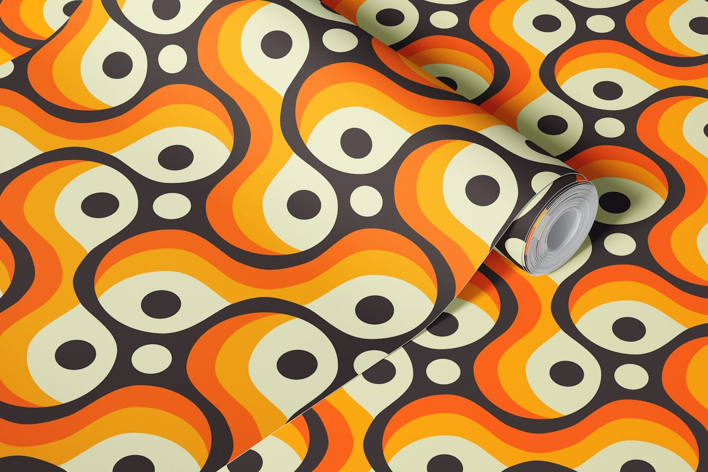 2202 - abstract retro shapes, orange wallpaper roll