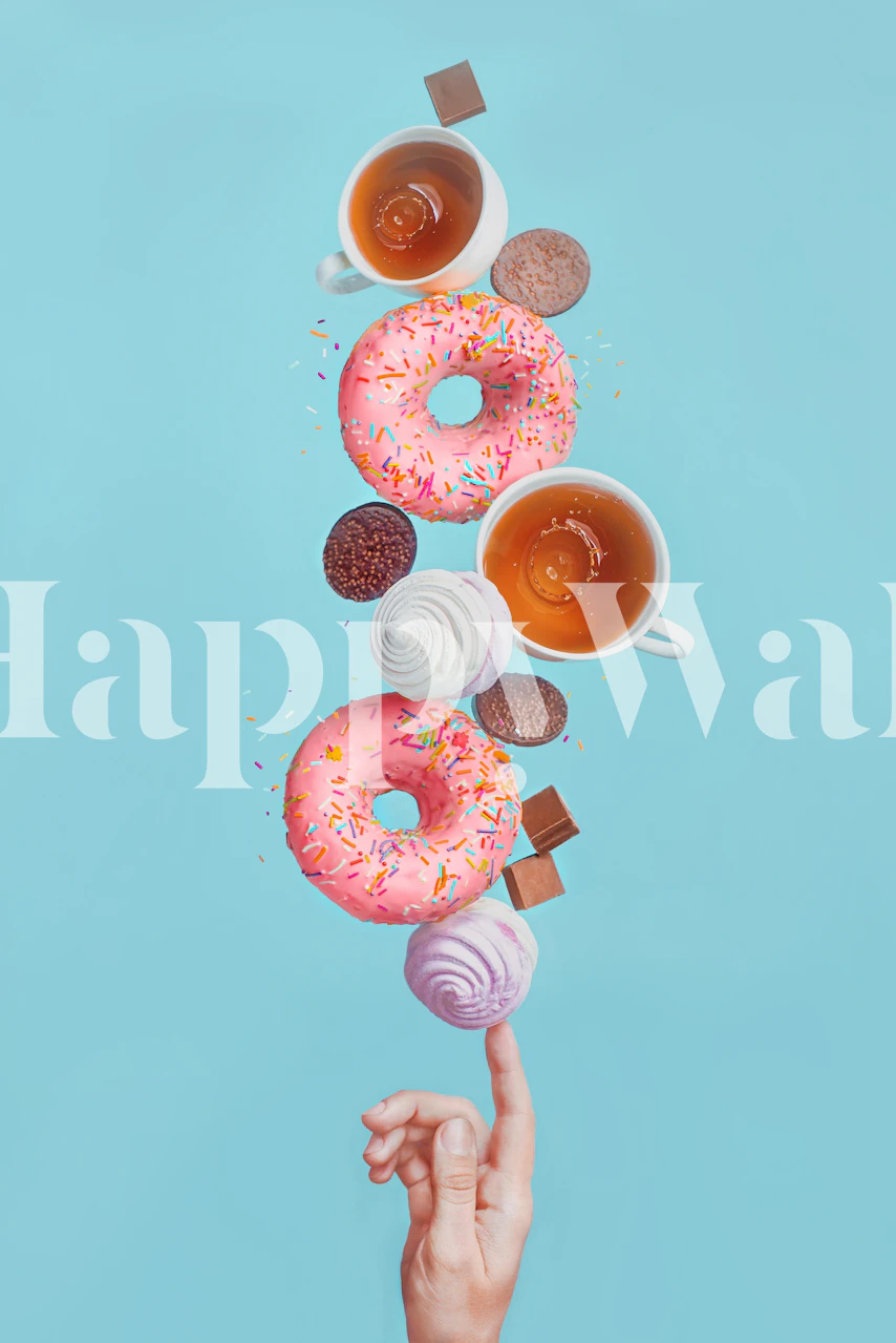 Colorful weekend donuts wallpaper in a room