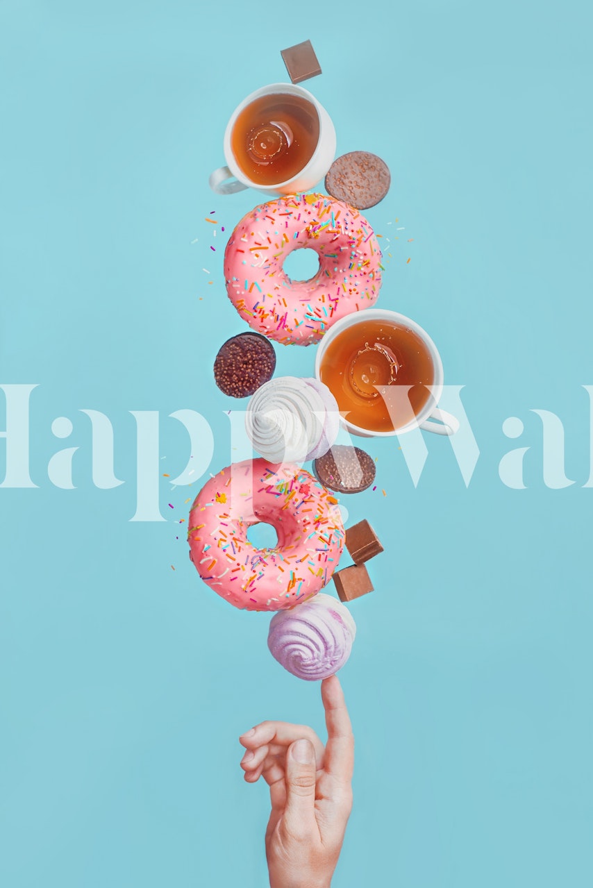 Colorful weekend donuts wallpaper in a room