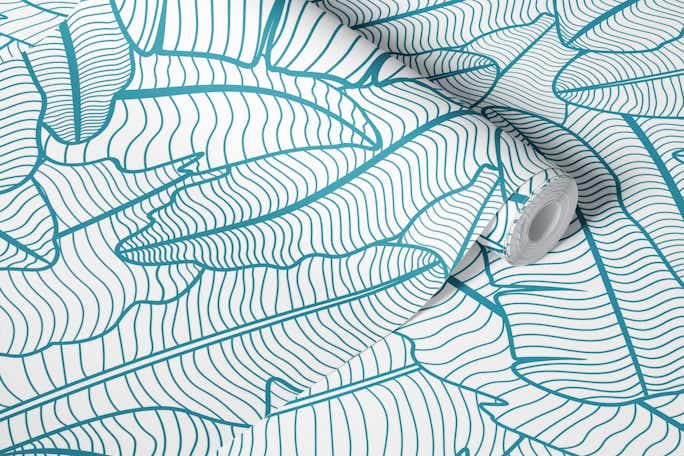 Blue Lagoon Banana Leaves Line Artwallpaper roll