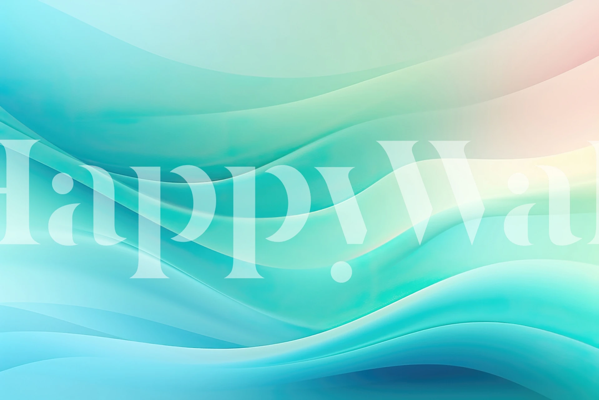 Abstrakt vægmaleri med aqua og turkise bølger skaber en beroligende atmosfære