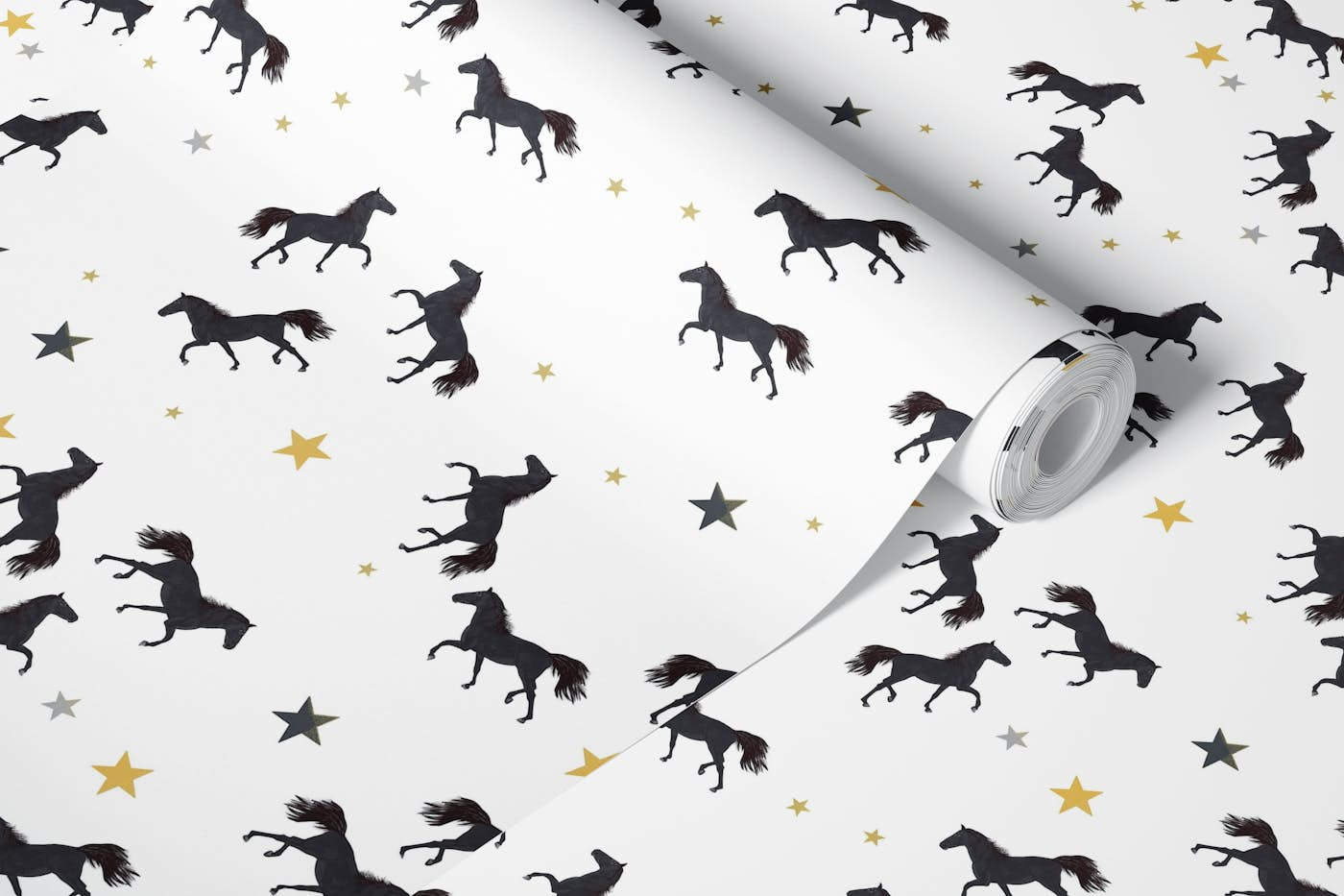 Black horse with stars wallpaper roll