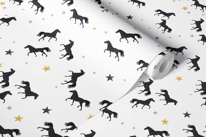Black horse with starswallpaper roll