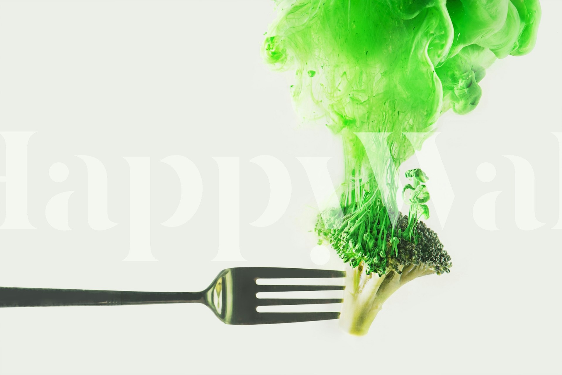 Abstract green broccoli design with a fork in modern wallpaper
