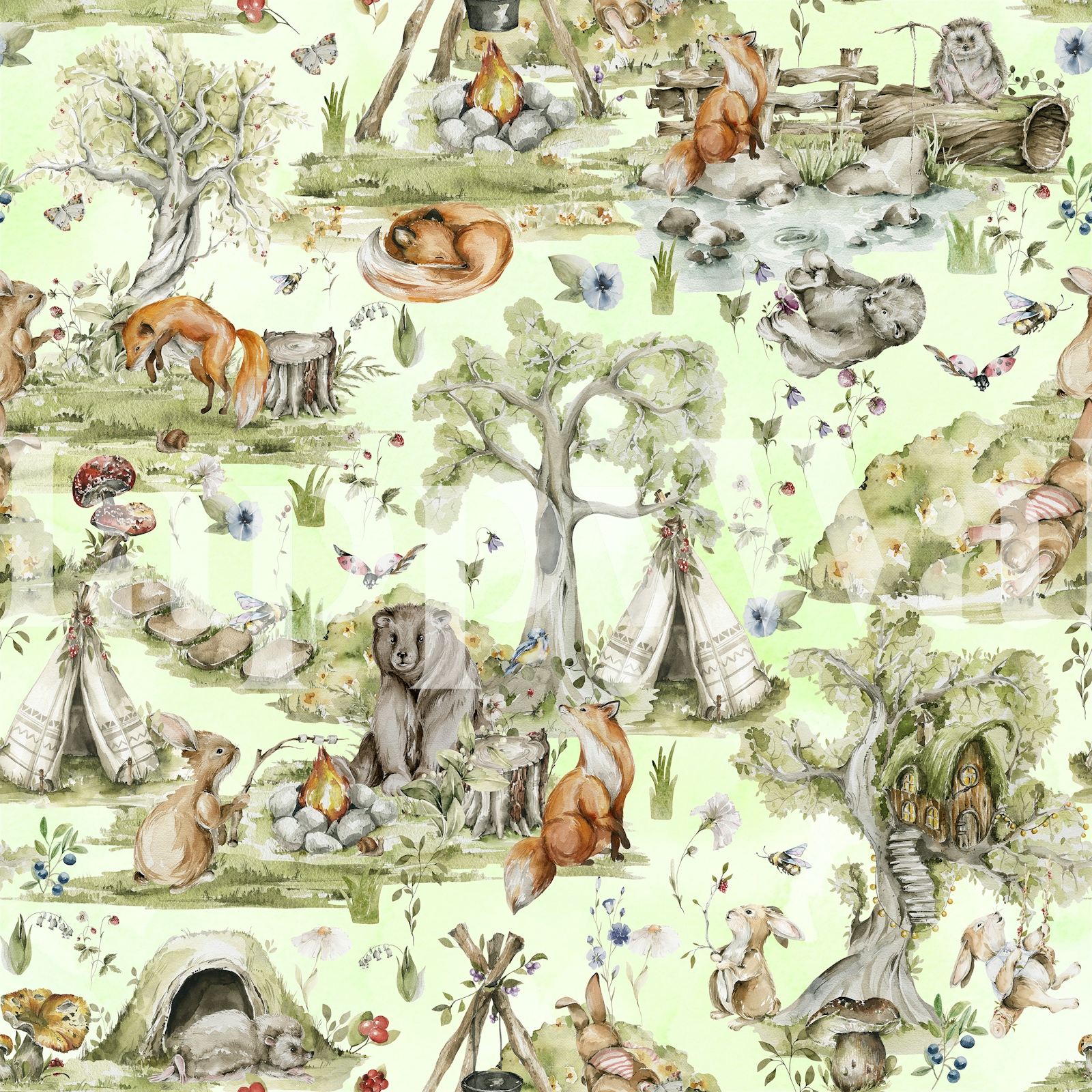 Woodland Animals Having Fun Wallpaper - Buy Online at Happywall