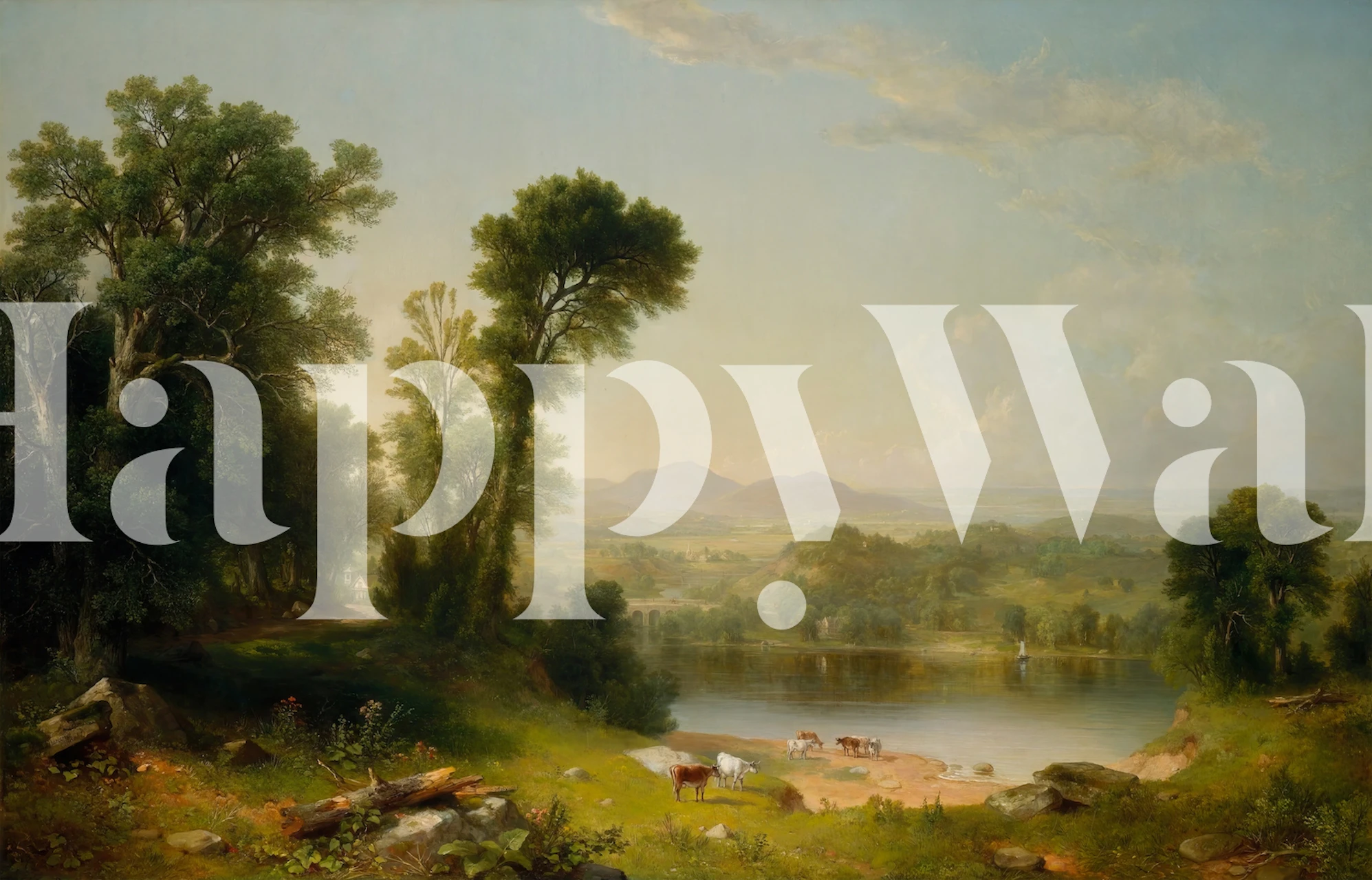 Antique summer landscape wallpaper in a room