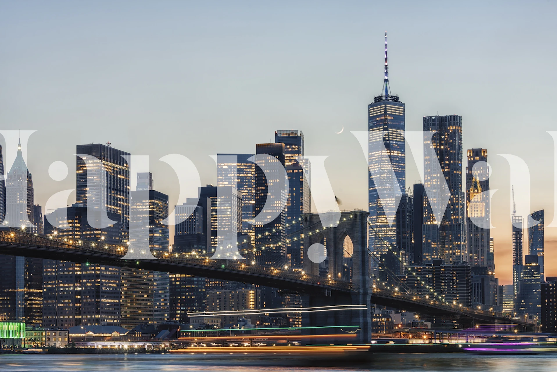 New York City skyline at twilight with skyscrapers illuminated against the dusk sky wall mural