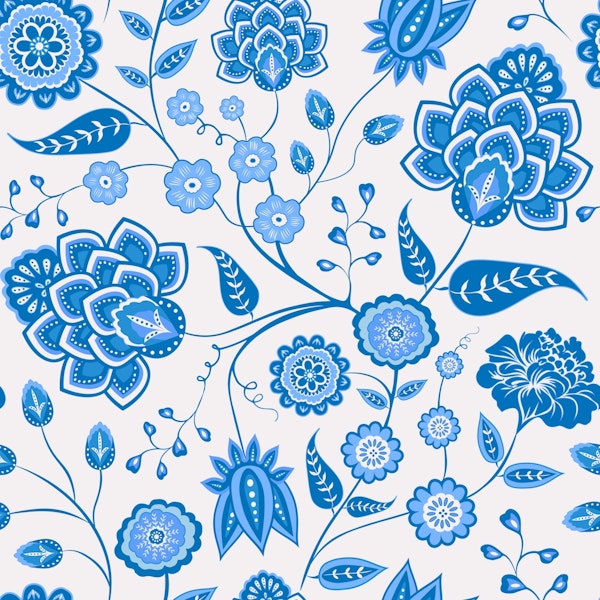 French Blue Indian Floral Chintz