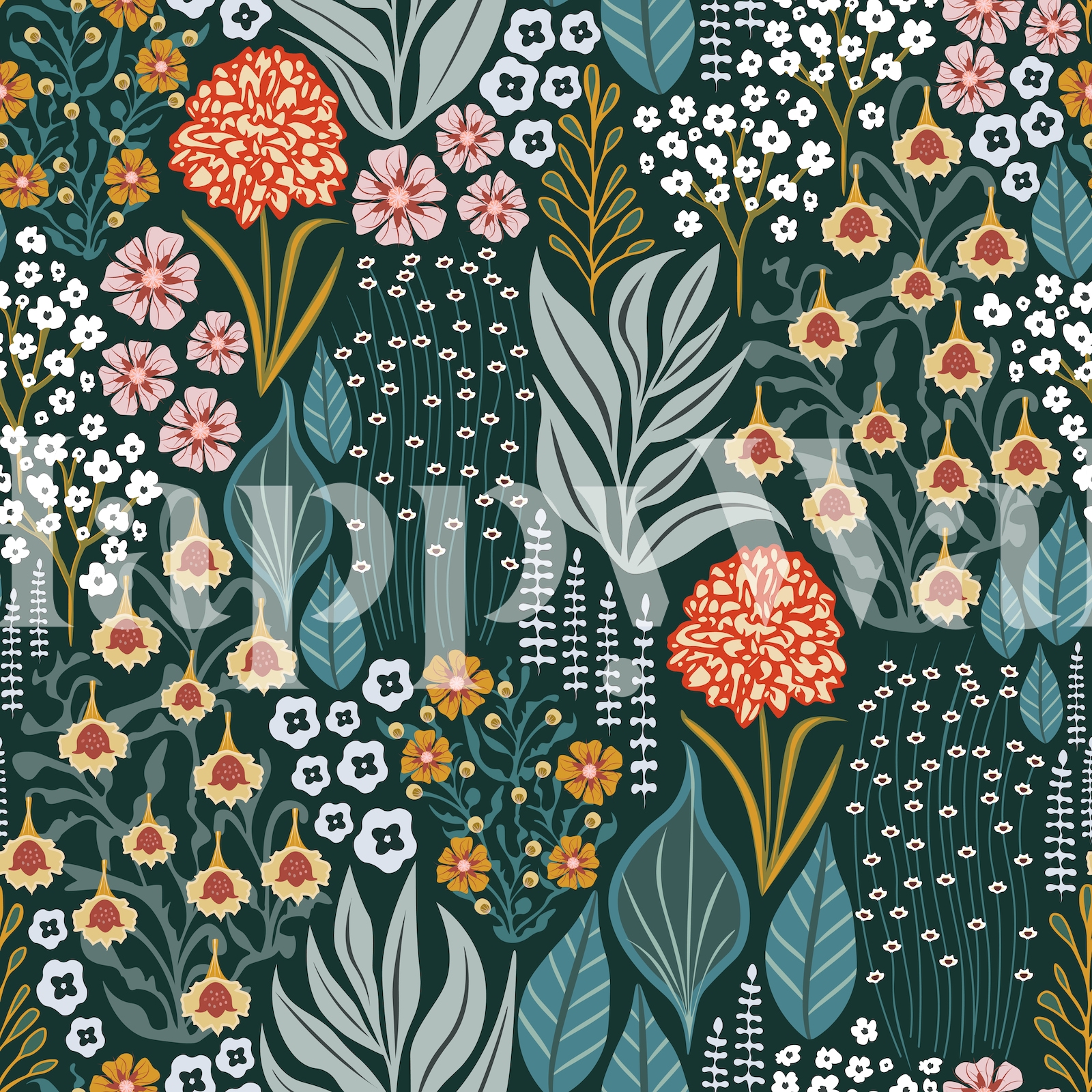 Midnight Blue Wildflower Wallpaper