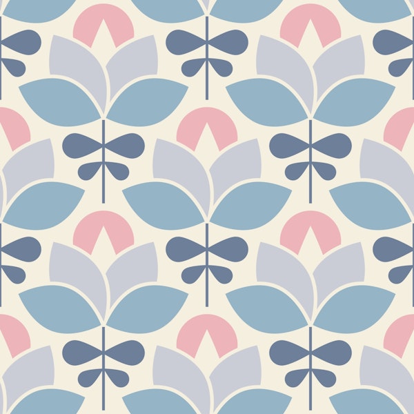 2447 - modern retro flowers, blue pink