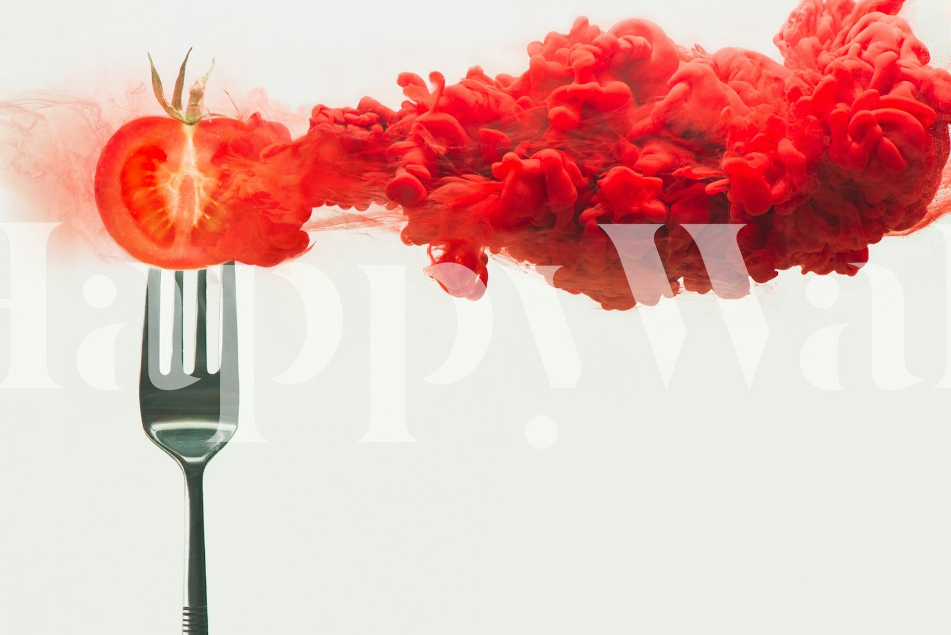 Disintegrated tomato wallpaper in a room