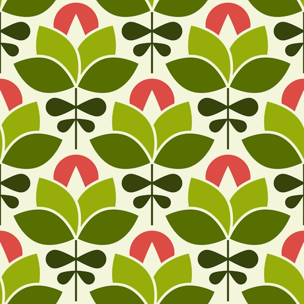 2448 - modern retro flowers, green red