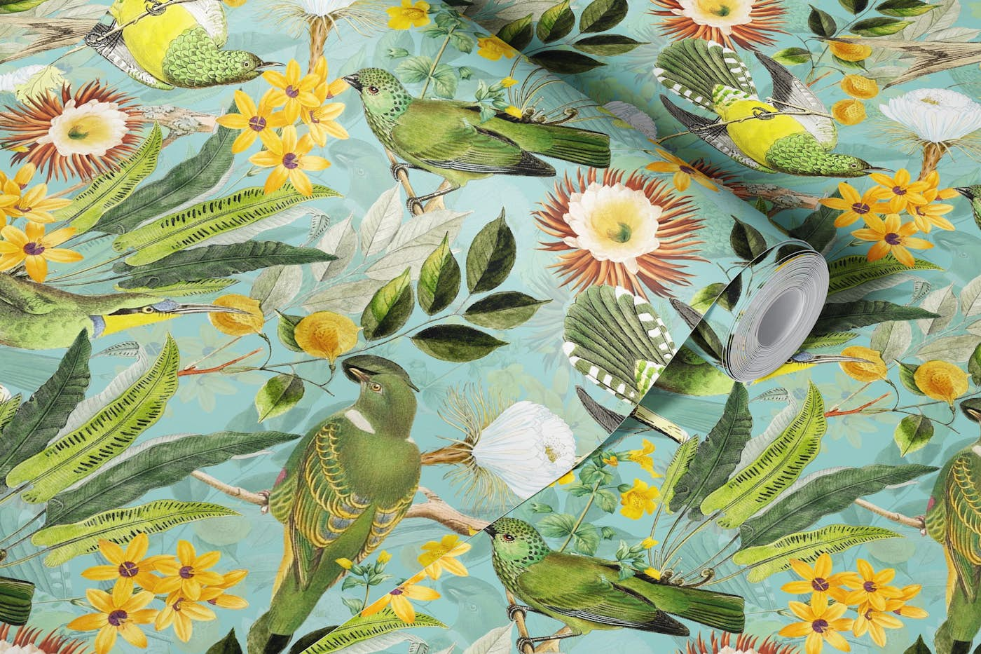 Tropical Birds And Flowers Jungle wallpaper roll