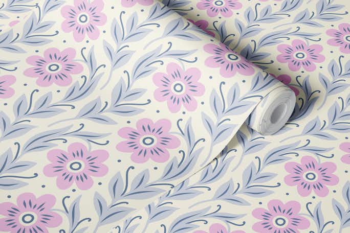2452 - bindweed, pastel pink flowerswallpaper roll