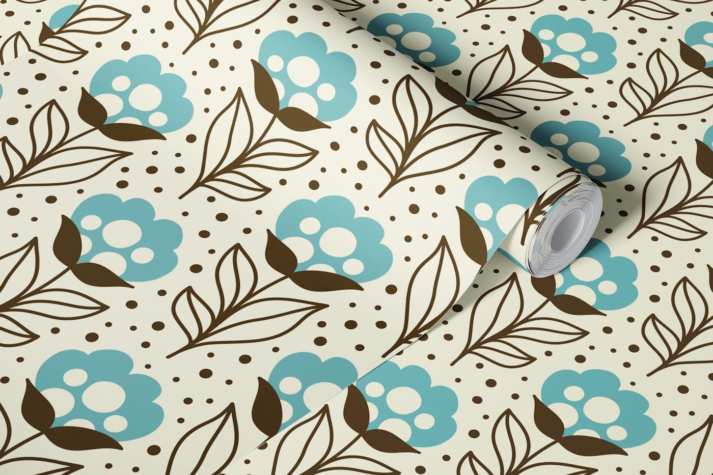 2455 - cotton buds, blue wallpaper roll