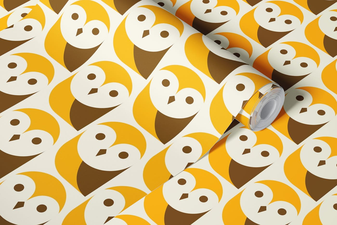 2518 - modern retro owls, yellow wallpaper roll