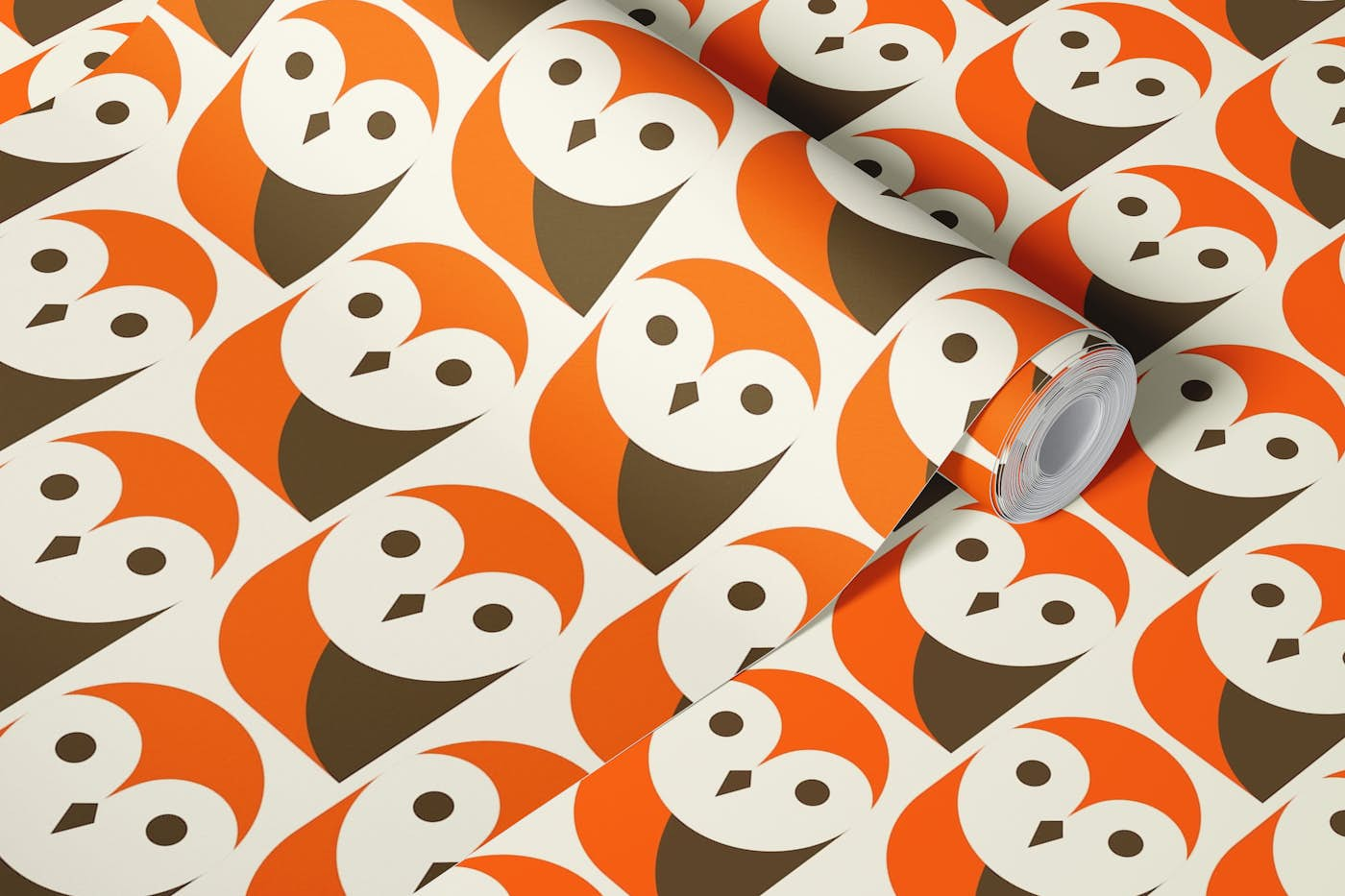 2519 - modern retro owls, orange wallpaper roll