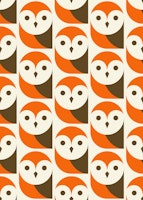 2519 - modern retro owls, orange tapetit