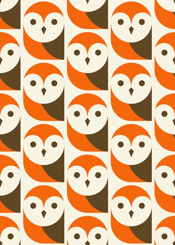 2519 - modern retro owls, orange