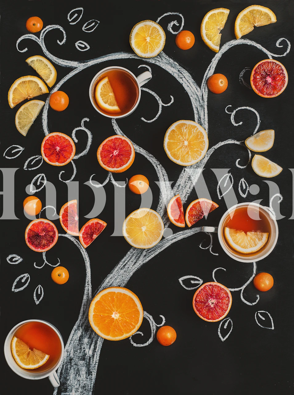 Teatime tree wallpaper in a cozy room