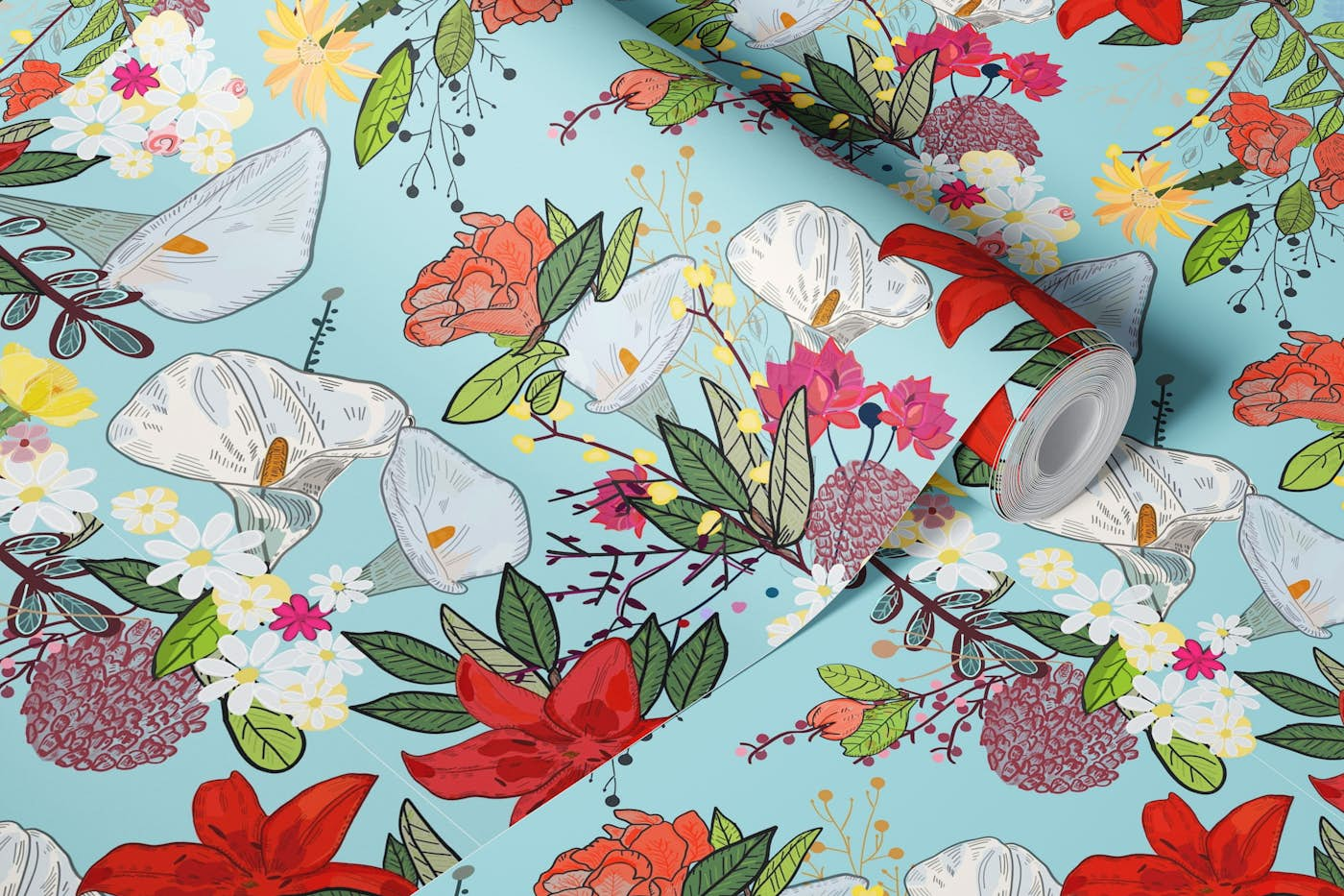 Pomegranate and lily pattern wallpaper roll