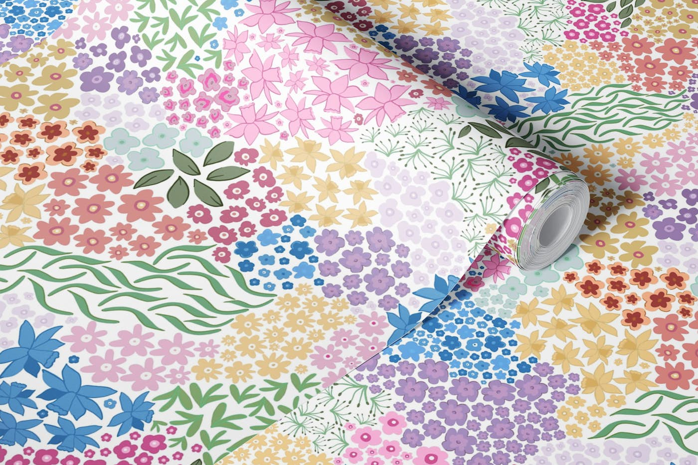 Ditsy colorful flowers pattern nature wallpaper roll