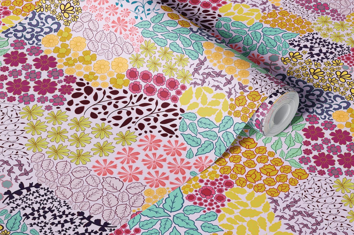 Colorful hand drawn ditsy retro wallpaper roll