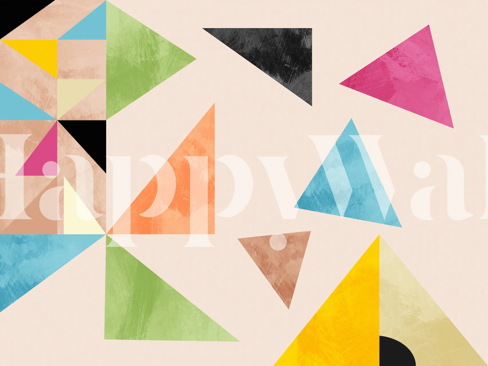 Abstract geometric shapes wall mural in bright colors on a neutral background