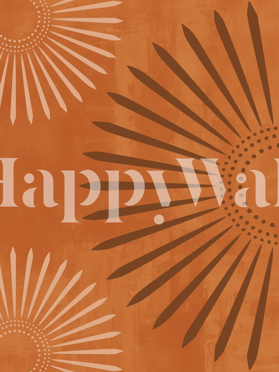 Orange floral patterns with sunburst shapes on textured background wallpaper