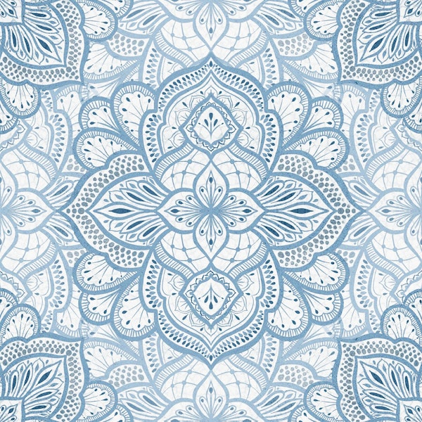 Boho Marrakesh mandala tiles - Delft Blue