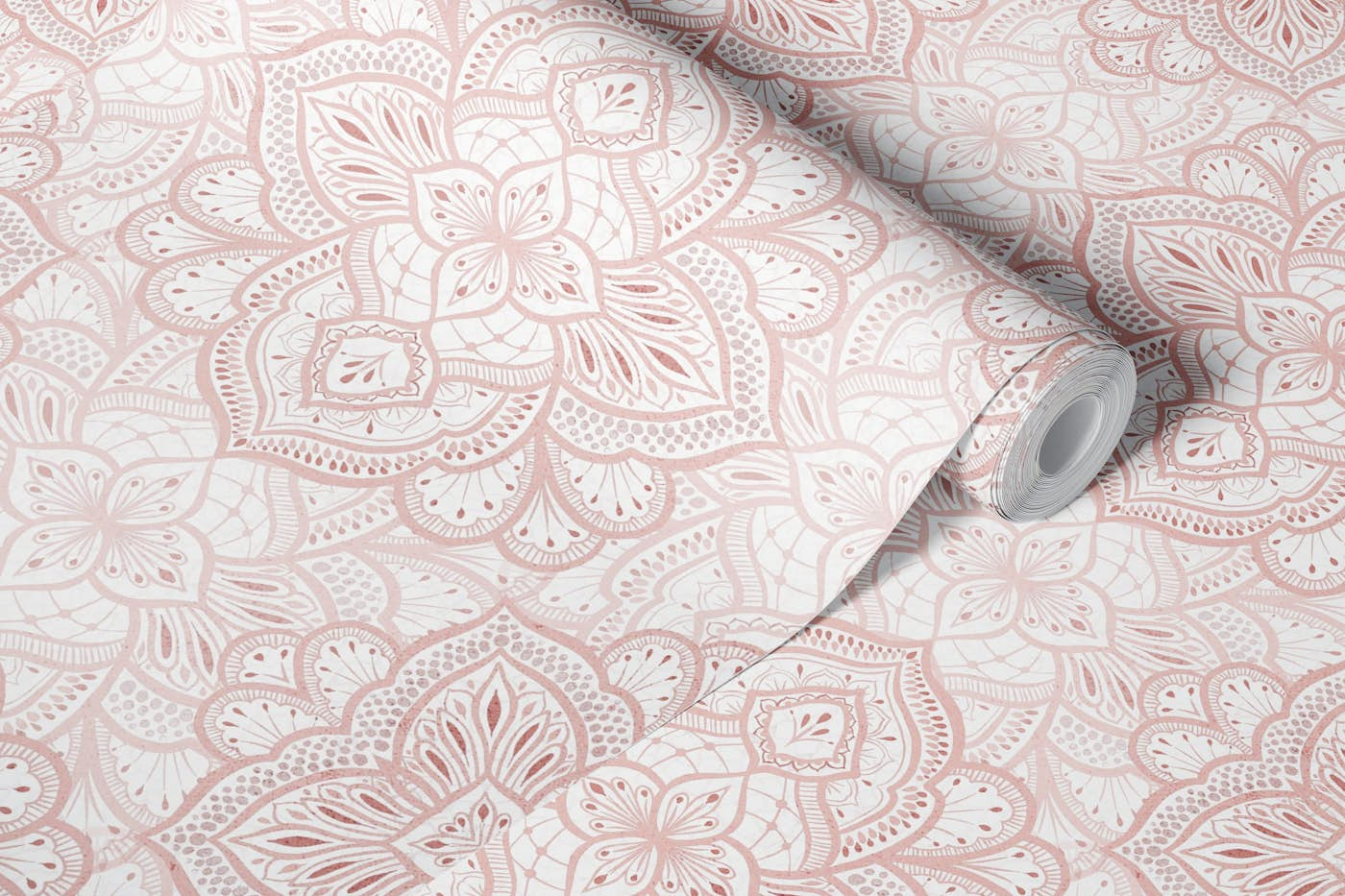 Boho Marrakesh mandala tile - blush pink wallpaper roll