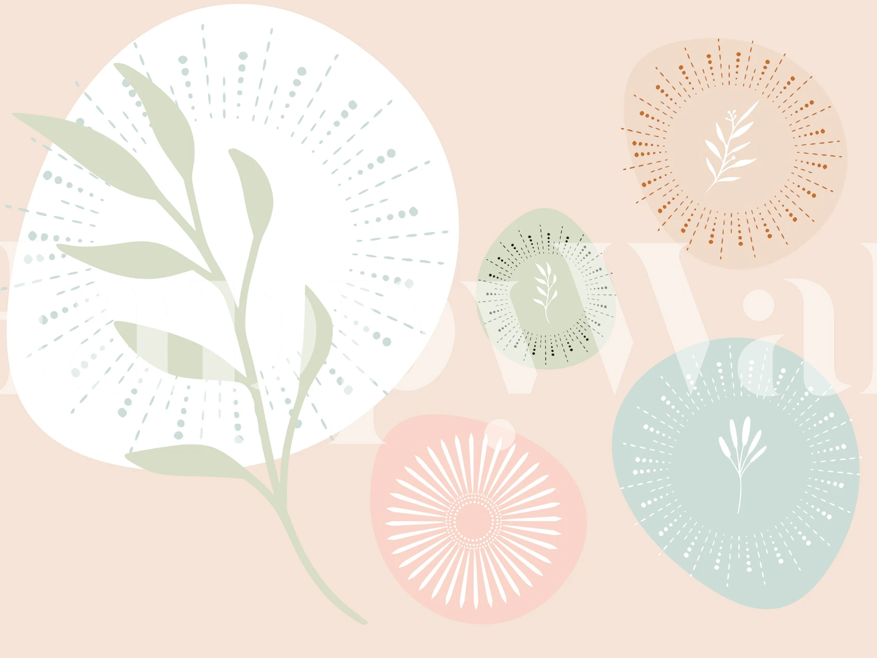Botanical leaf design in pastel colors on soft background wallpaper