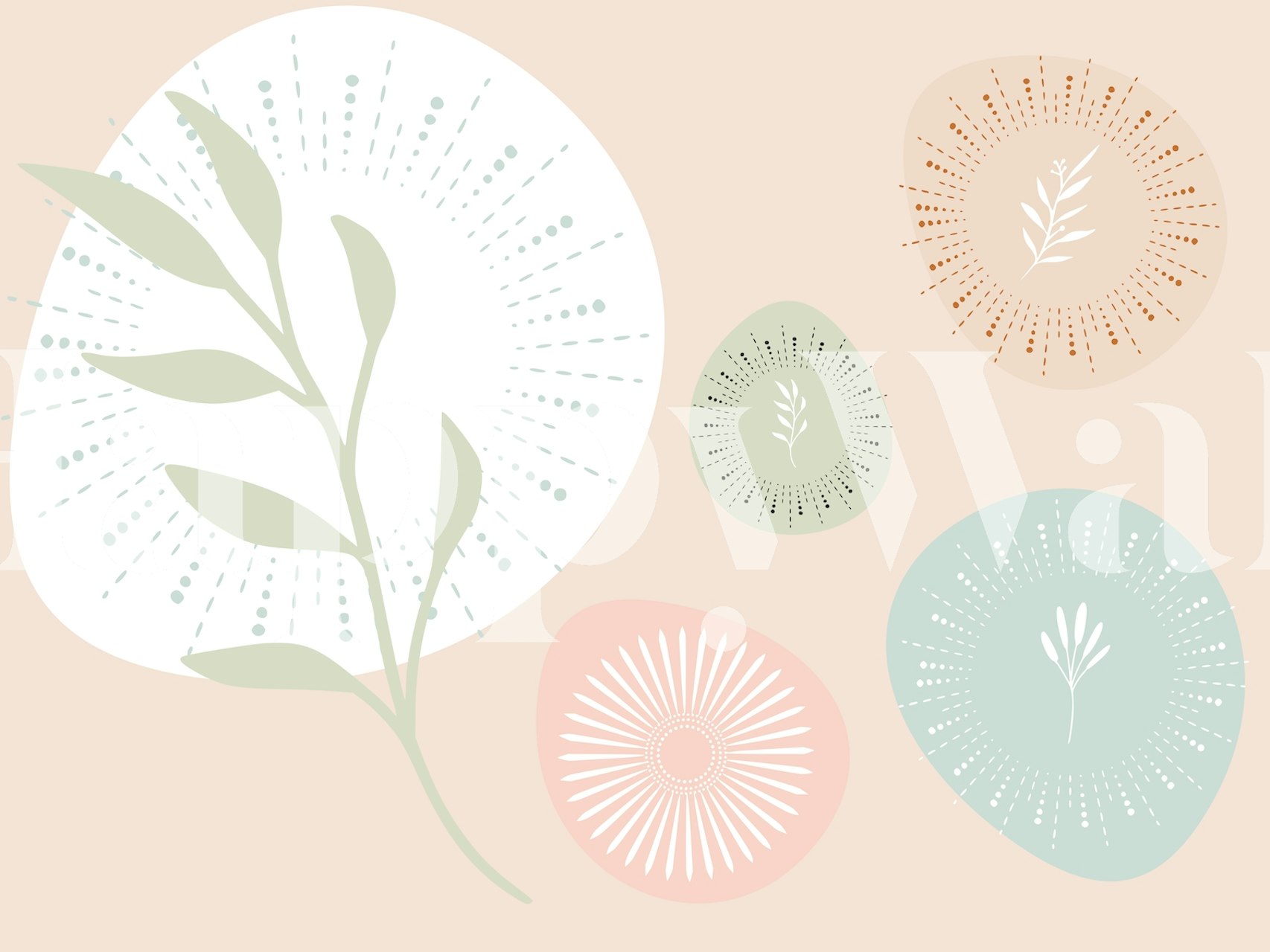Botanical leaf design in pastel colors on soft background wallpaper