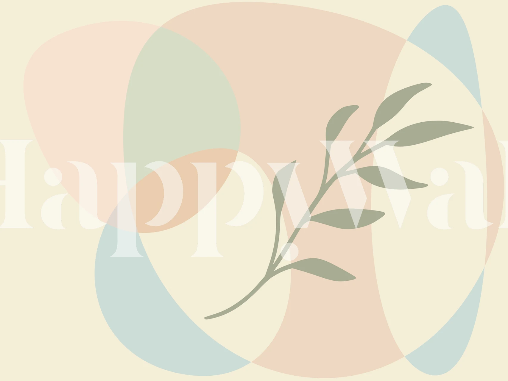 Minimalist bohemian style wall mural with pastel tones and leaf design