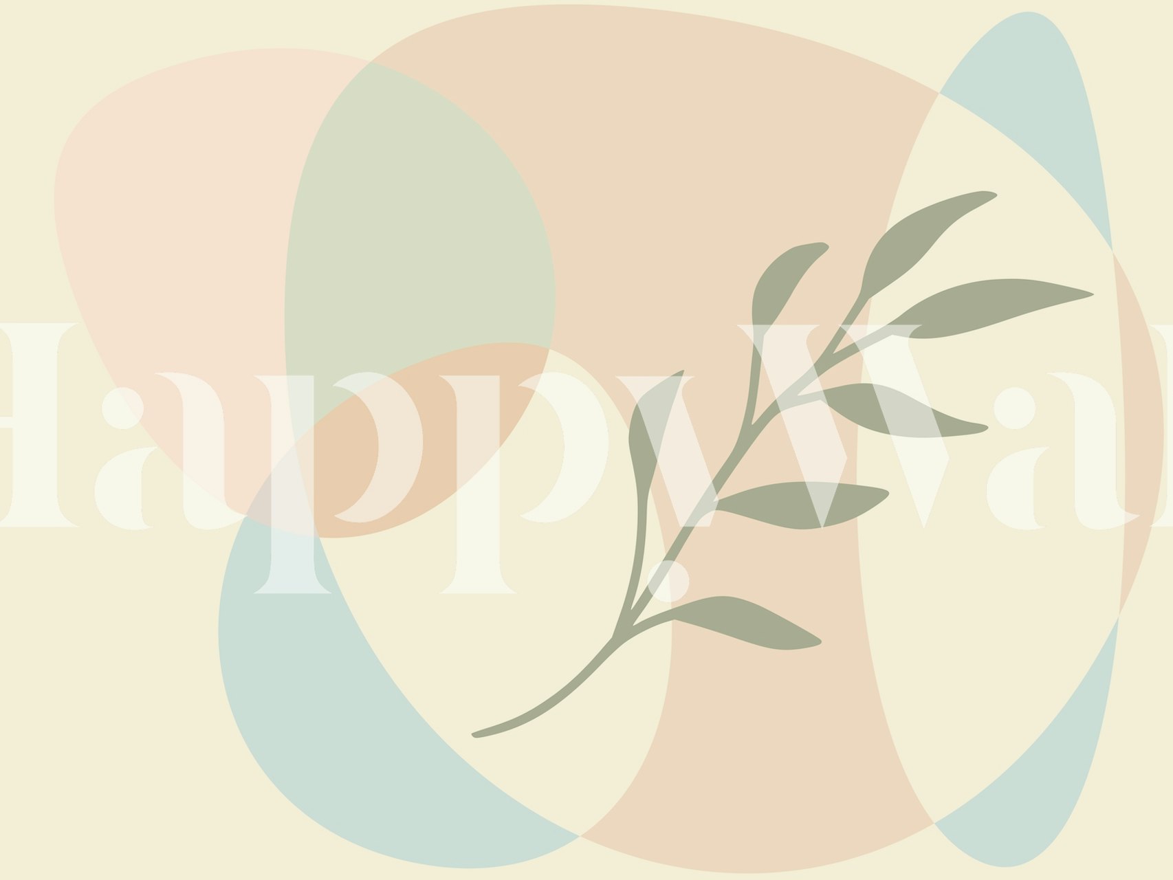 Minimalist bohemian style wall mural with pastel tones and leaf design