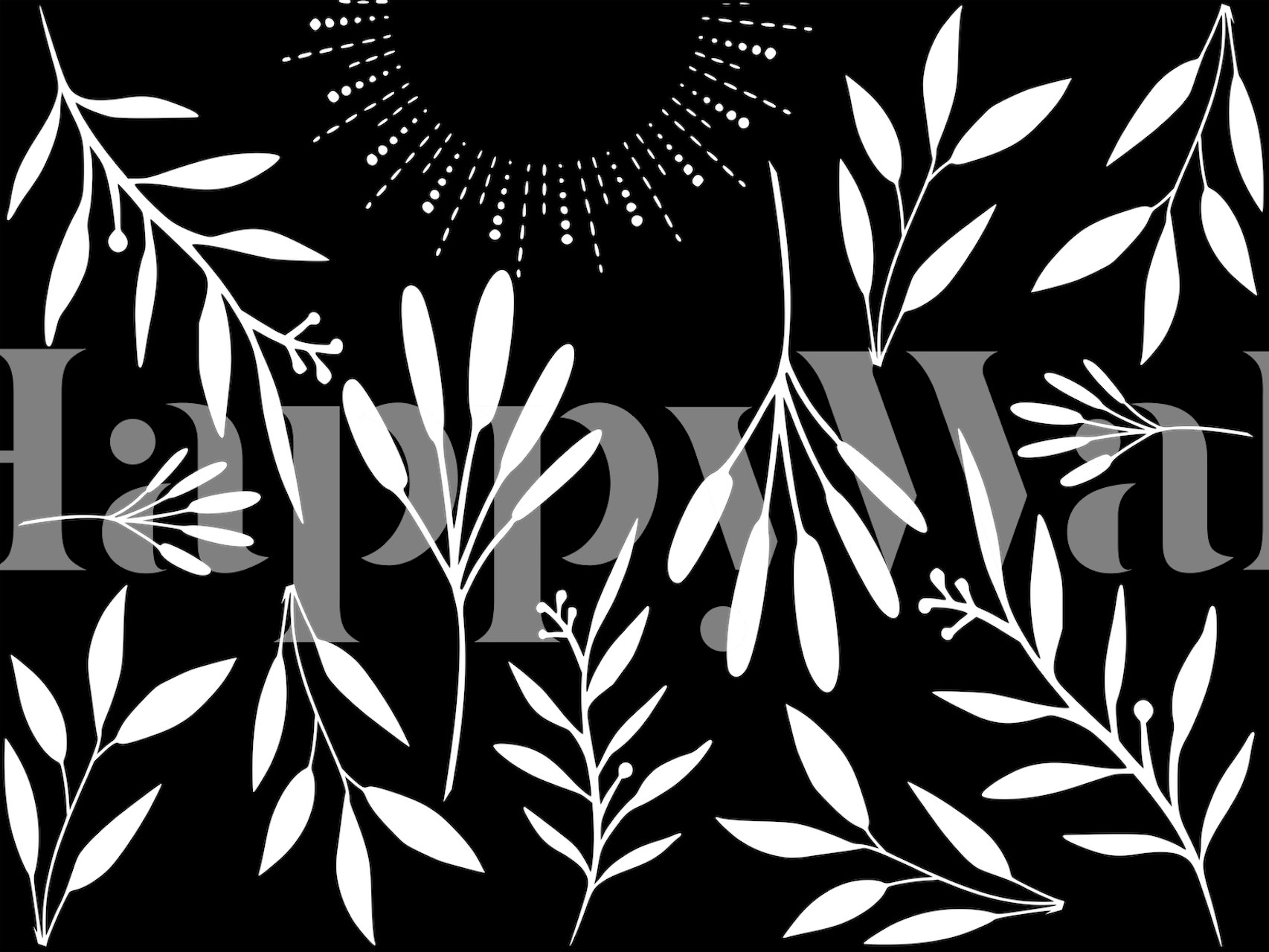 Black and white floral leaves pattern wallpaper