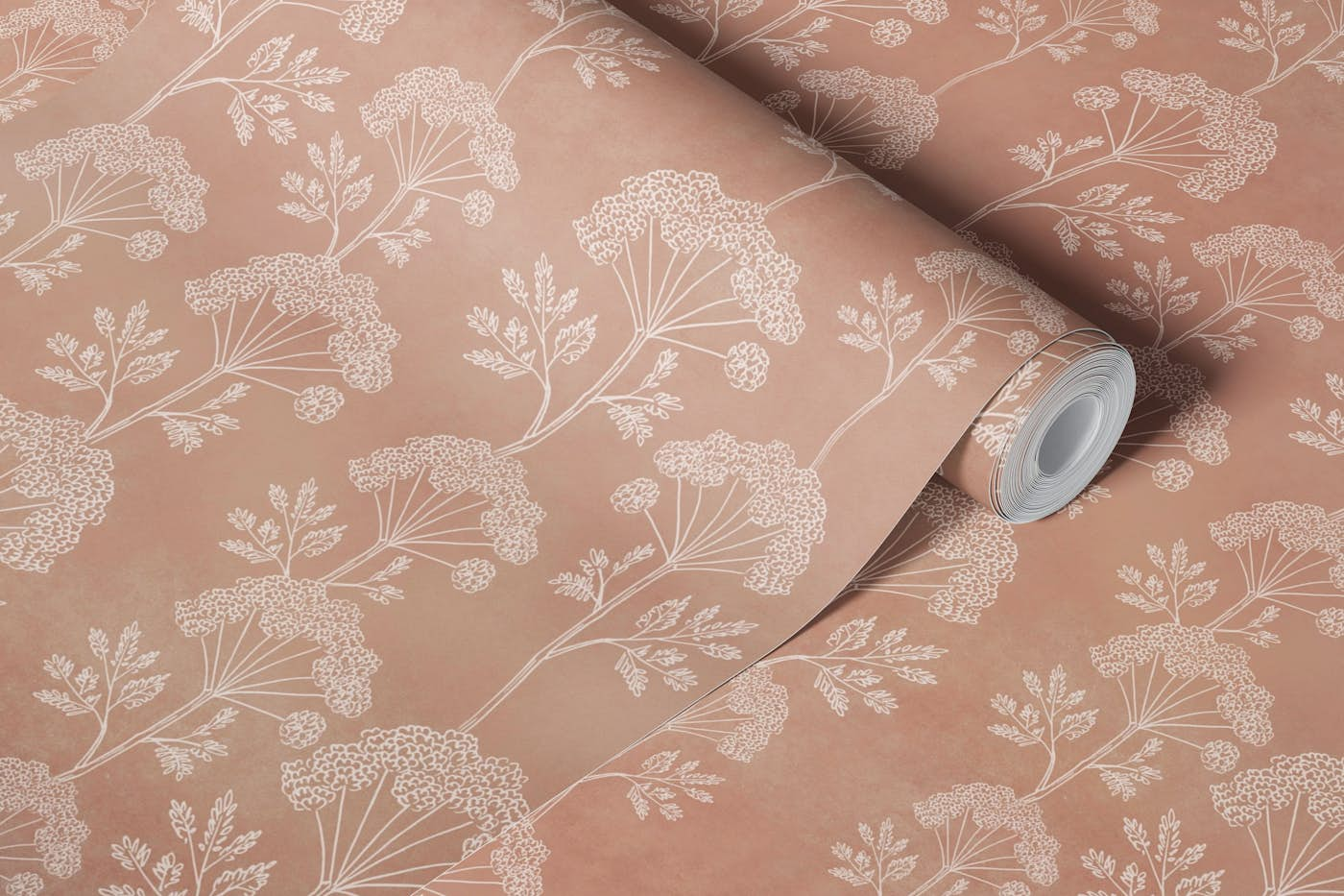 Rustic cottage wildflowers terracotta wallpaper roll