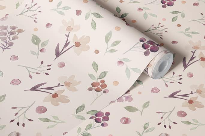 Cottage Watercolor floralswallpaper roll