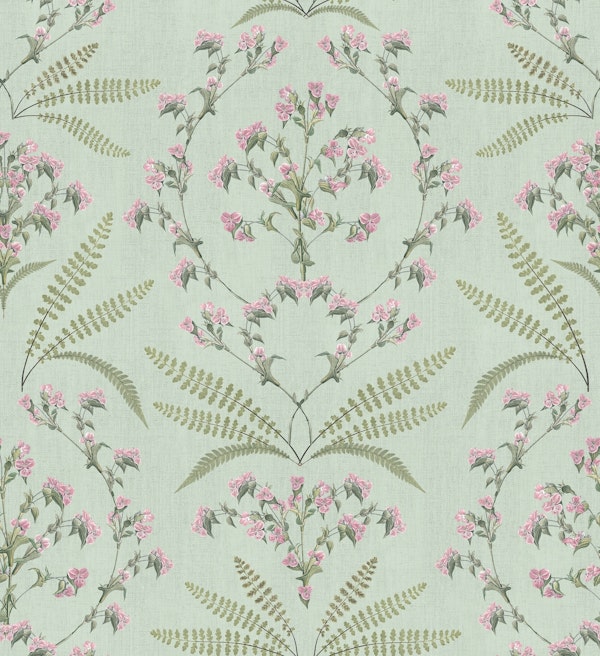 Rustic cottage floral damask pastel teal