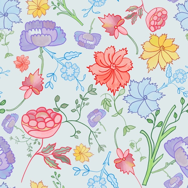 Pastel Floral Sketch Garden
