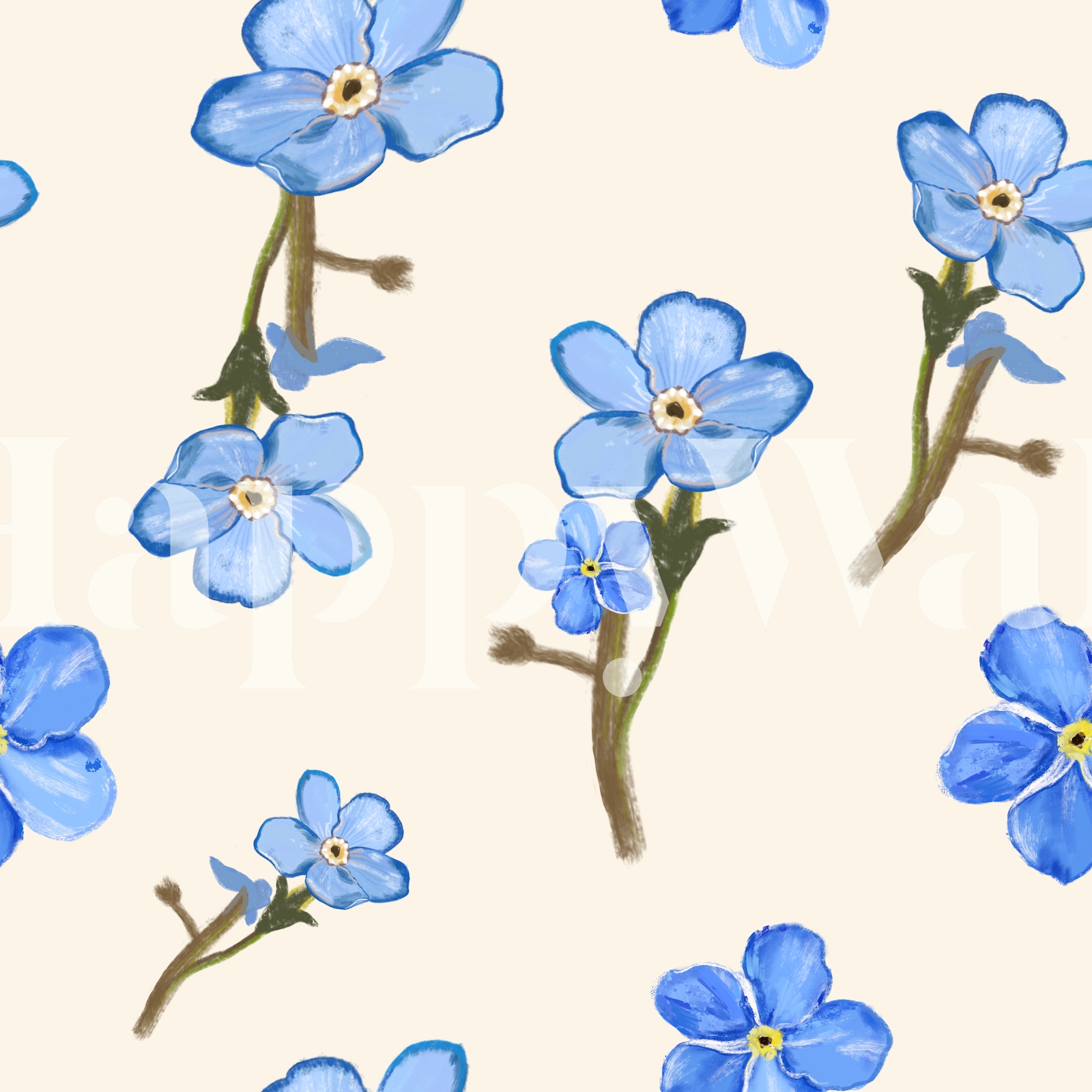 Isolated Blue Flowers Wallpaper Buy Online from Happywall