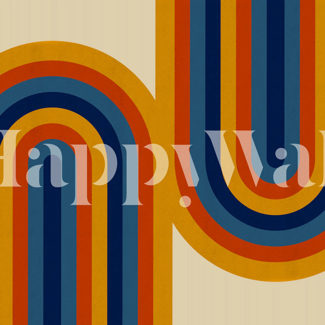 Retro gestreept wallpaper in warme kleuren: oranje, blauw, beige