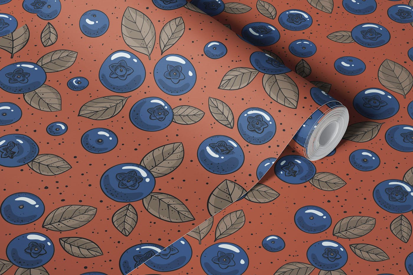 Blueberries on brown wallpaper roll